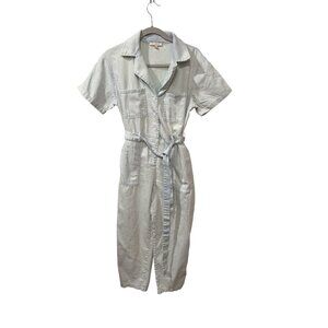 Womens Skies are Blue Light Wash Denim Utility Jumpsuit Belted Front Small